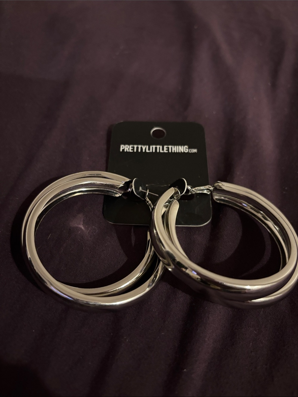 PrettyLittleThing Polished Silver Double Hoop Earrings